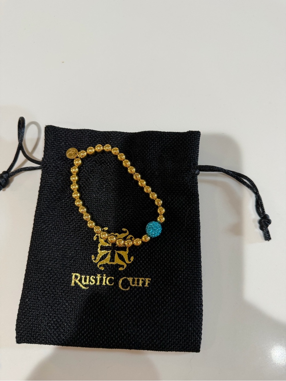 Rustic Cuff Gold Beaded Bracelet with Turquoise Accent